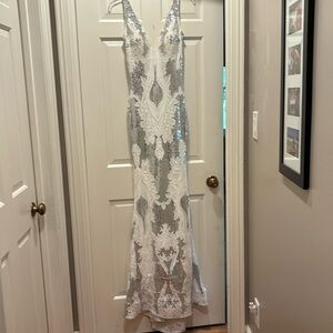 Jovani Formal silver and white